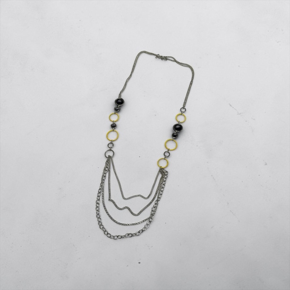 44" Adjustable Long Layered Necklace Womens Silver Yellow Geometric Statement